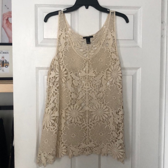Forever 21 Tops - FOREVER 21 VINTAGE STYLE CREAM FLORAL CROCHET TOP